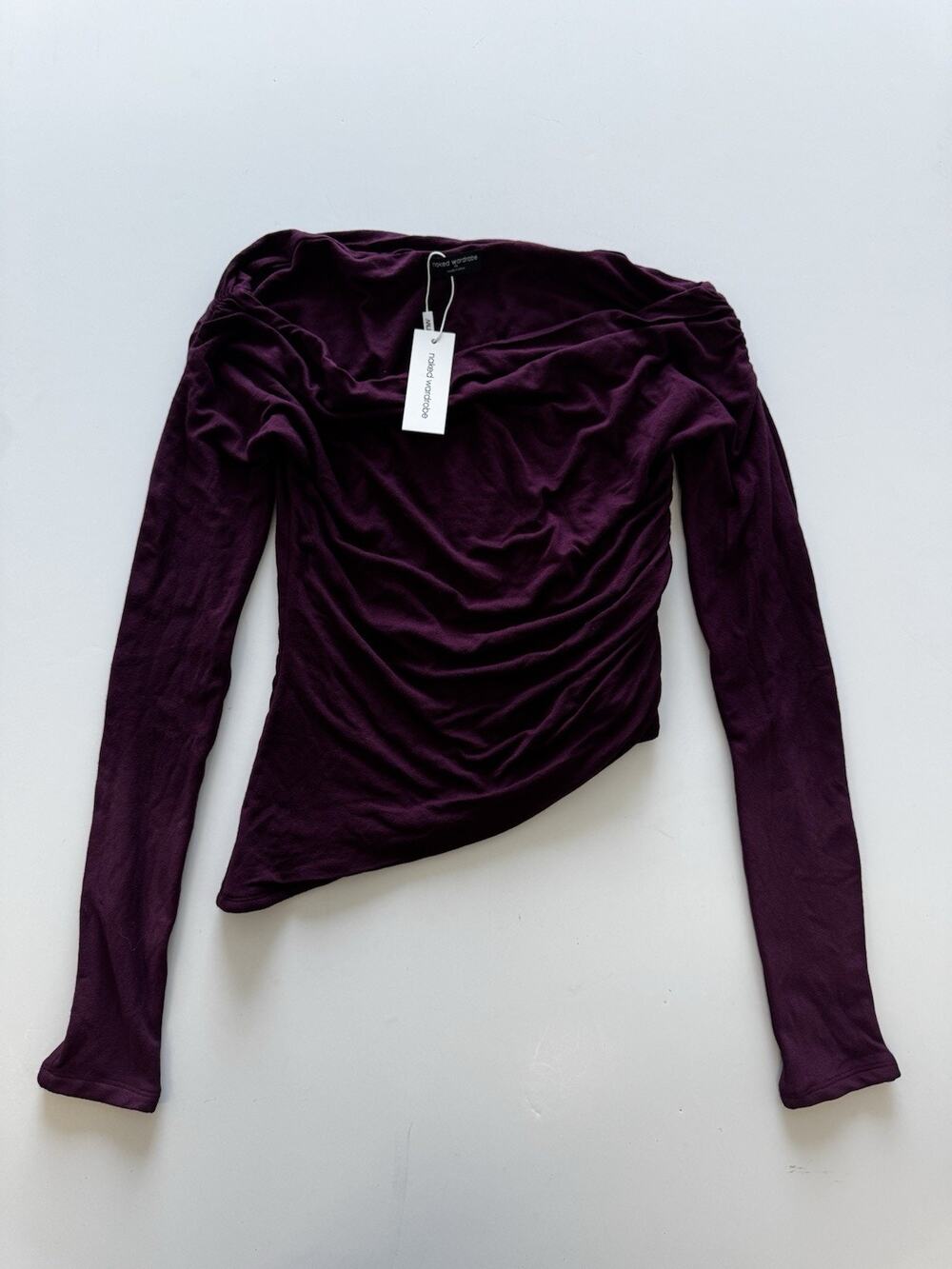 Naked Wardrobe Off Shoulder Ruched Top Dark Plum Size M